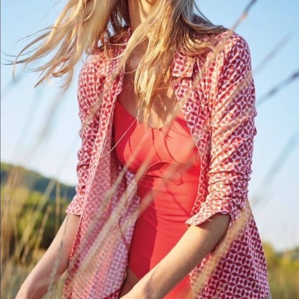 BODEN Geometric Print Button Down Jersey Shirt